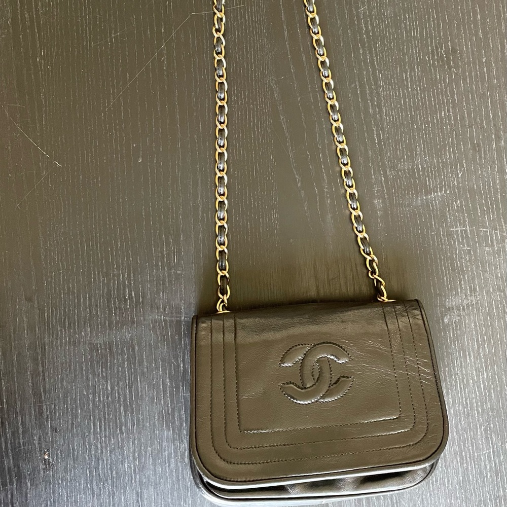 Chanel Vintage  Mini Chain Shoulder Bag Leather Black